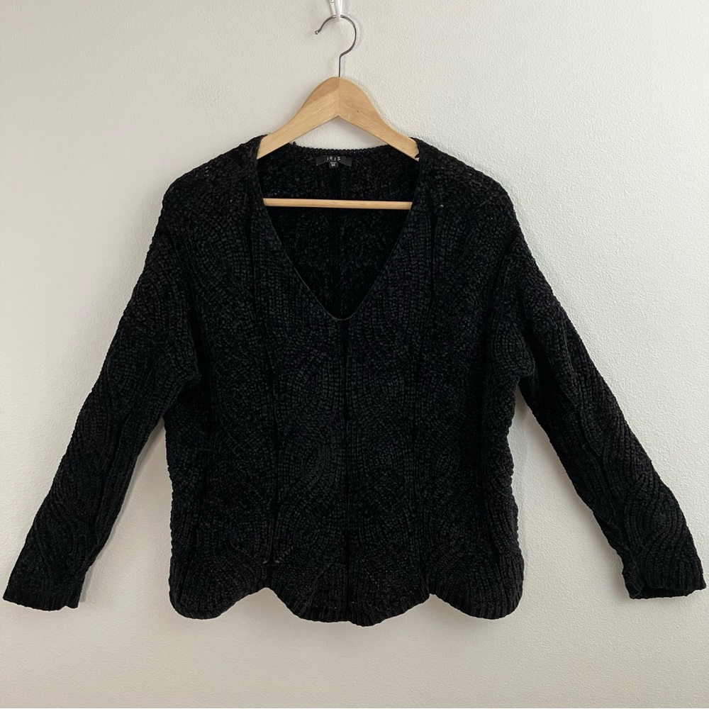 Black Chenille Scalloped Sweater Top